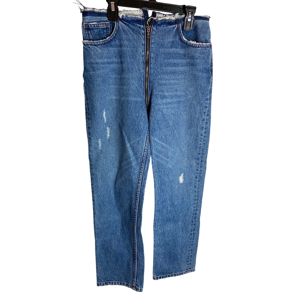 Reformation Zipper Jeans Womens Size 25 Distressed Raw Hem Denim Straight Leg